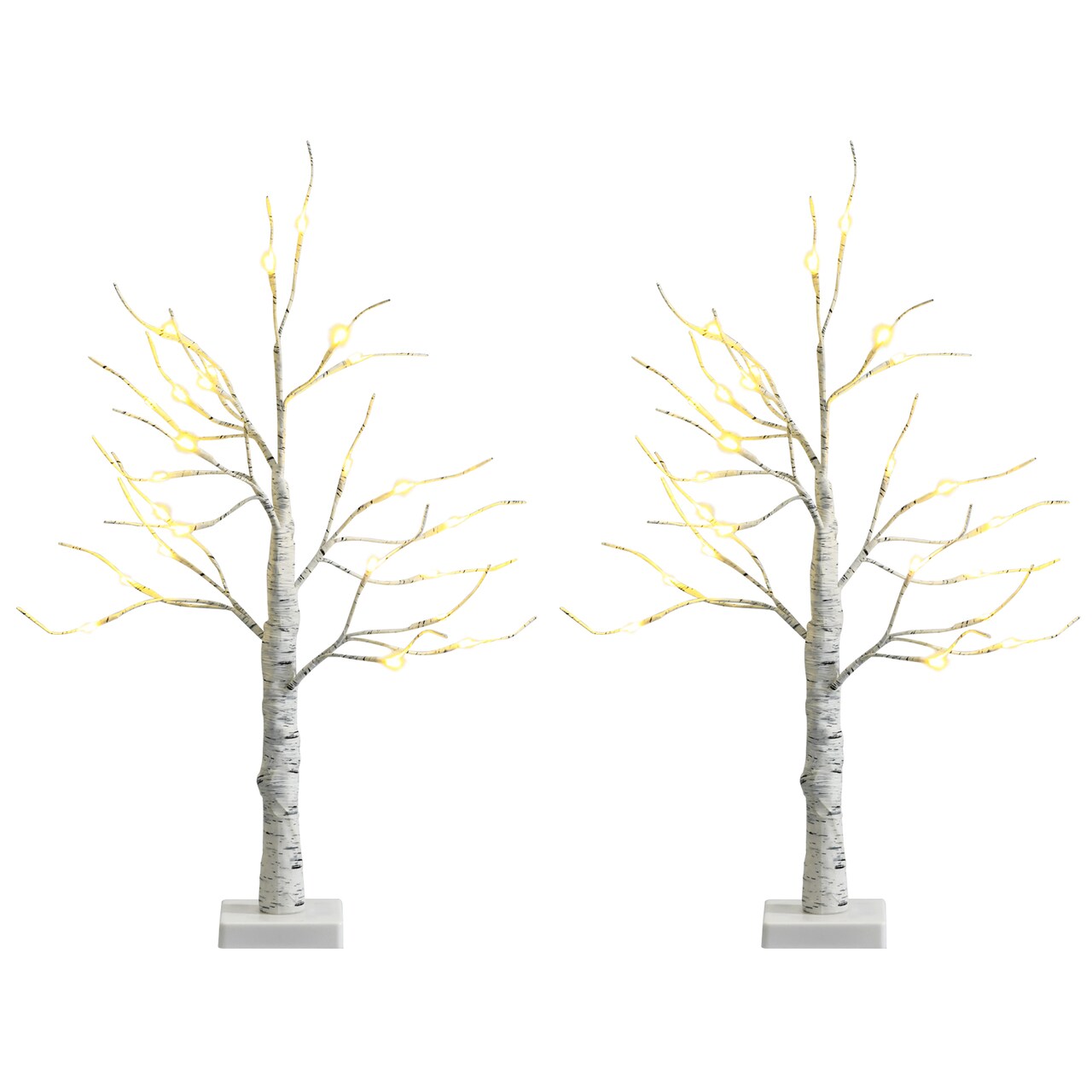 Costway Set of 2 Pre-lit White Twig Birch Tree Battery Powered 2FT for Christmas